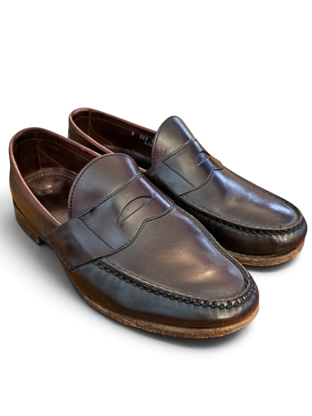 Vintage Allen Edmonds Paxton Penny Loafers Dark Brown Leather 9 EEF Made in USA